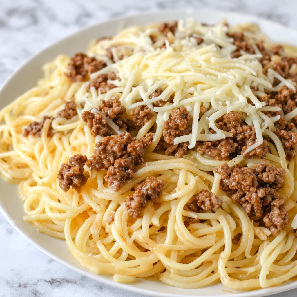Cheesy Garlic Butter Linguine with Savory Ground Beef Recipe - Recipe Image