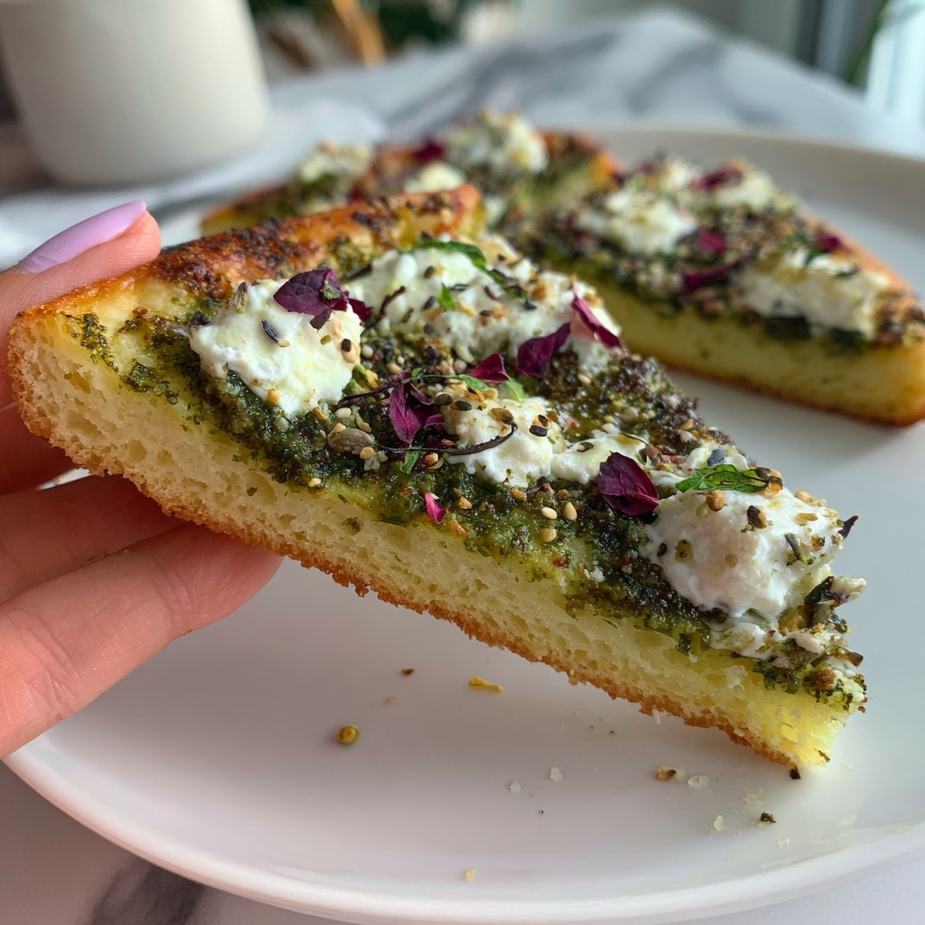 Pistachio Pesto Pizza with Asparagus, Peas, and Microgreens Recipe - Recipe Image