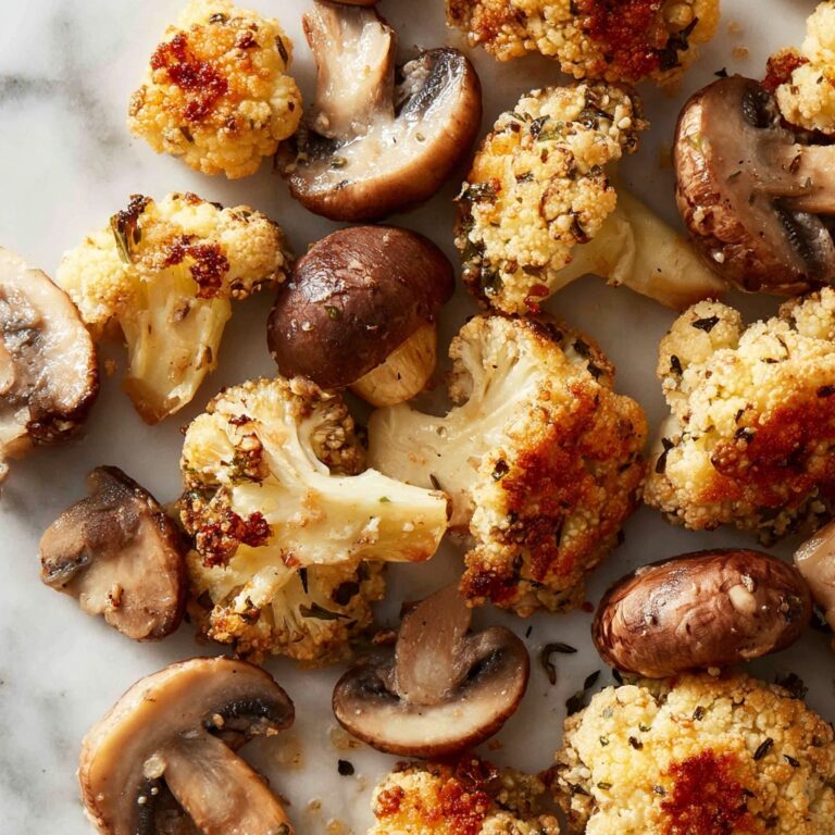 Garlicy Roasted Cauliflower & Mushrooms Recipe