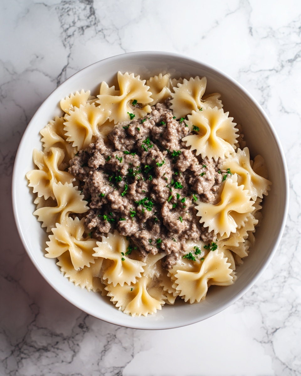 Creamy Beef and Bowtie Pasta Recipe - Recipe Image