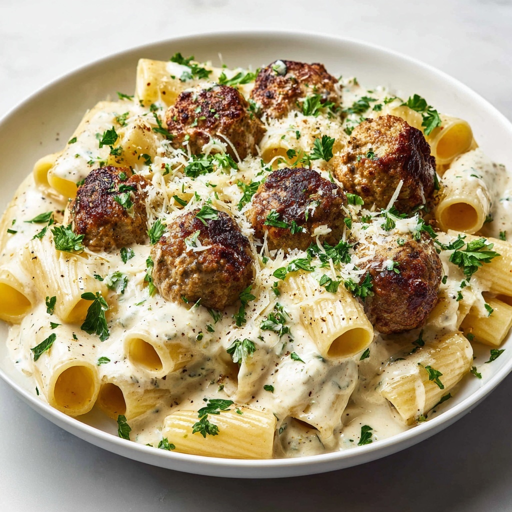 Garlic Sausage Alfredo Rigatoni Recipe - Recipe Image