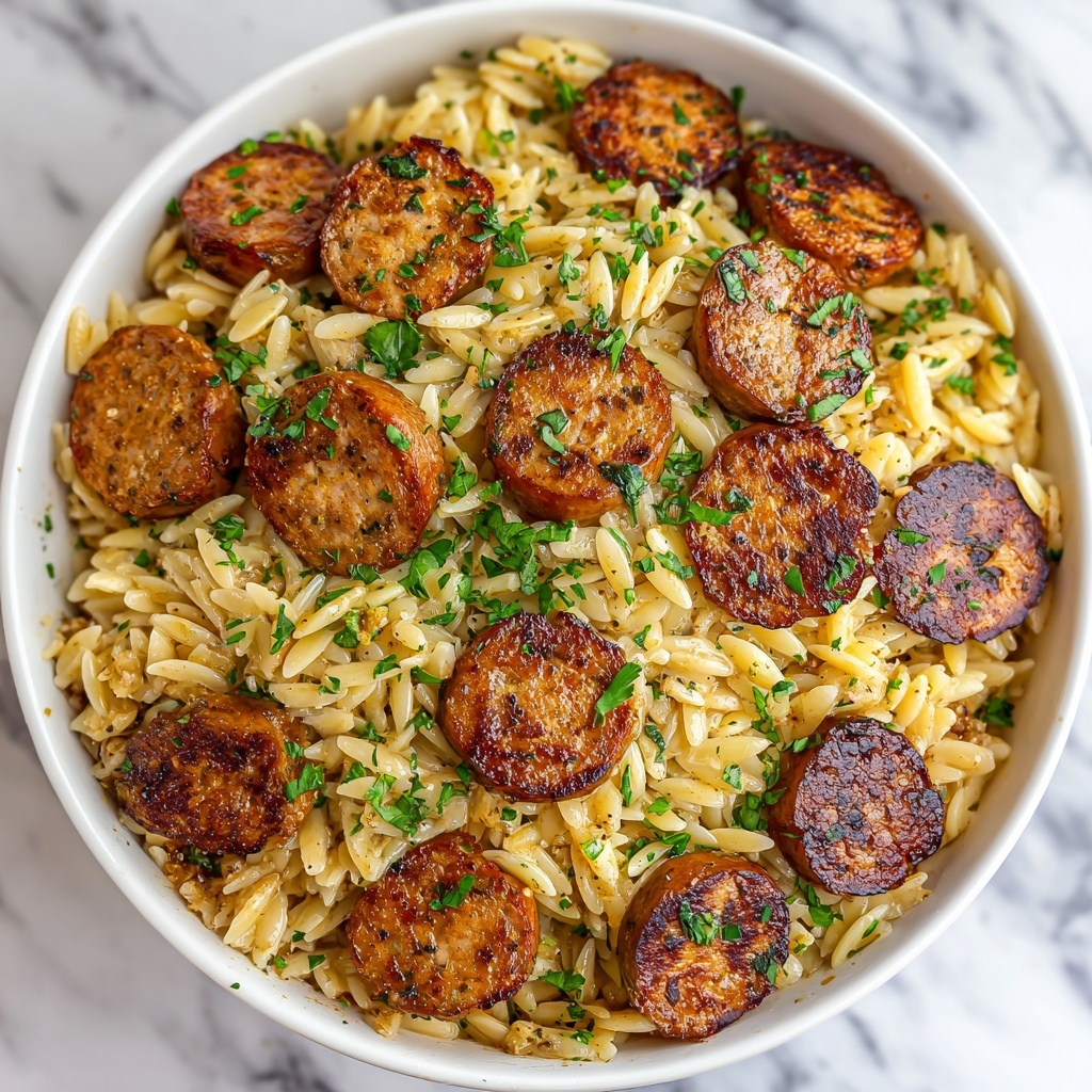 Creamy Chicken Sausage Orzo Recipe - Recipe Image
