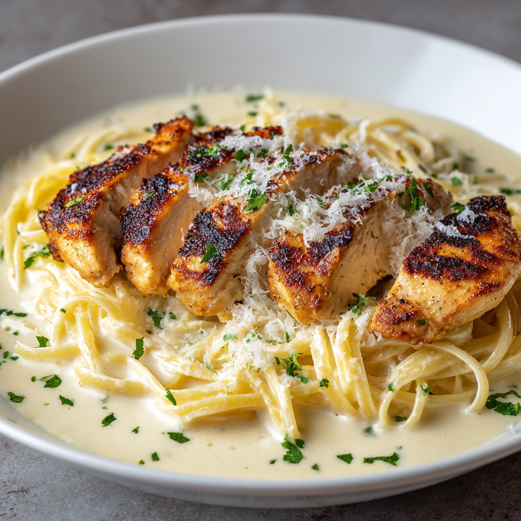 Italian Chicken with Sun-Dried Tomato Cream Sauce over Linguine Recipe - Recipe Image