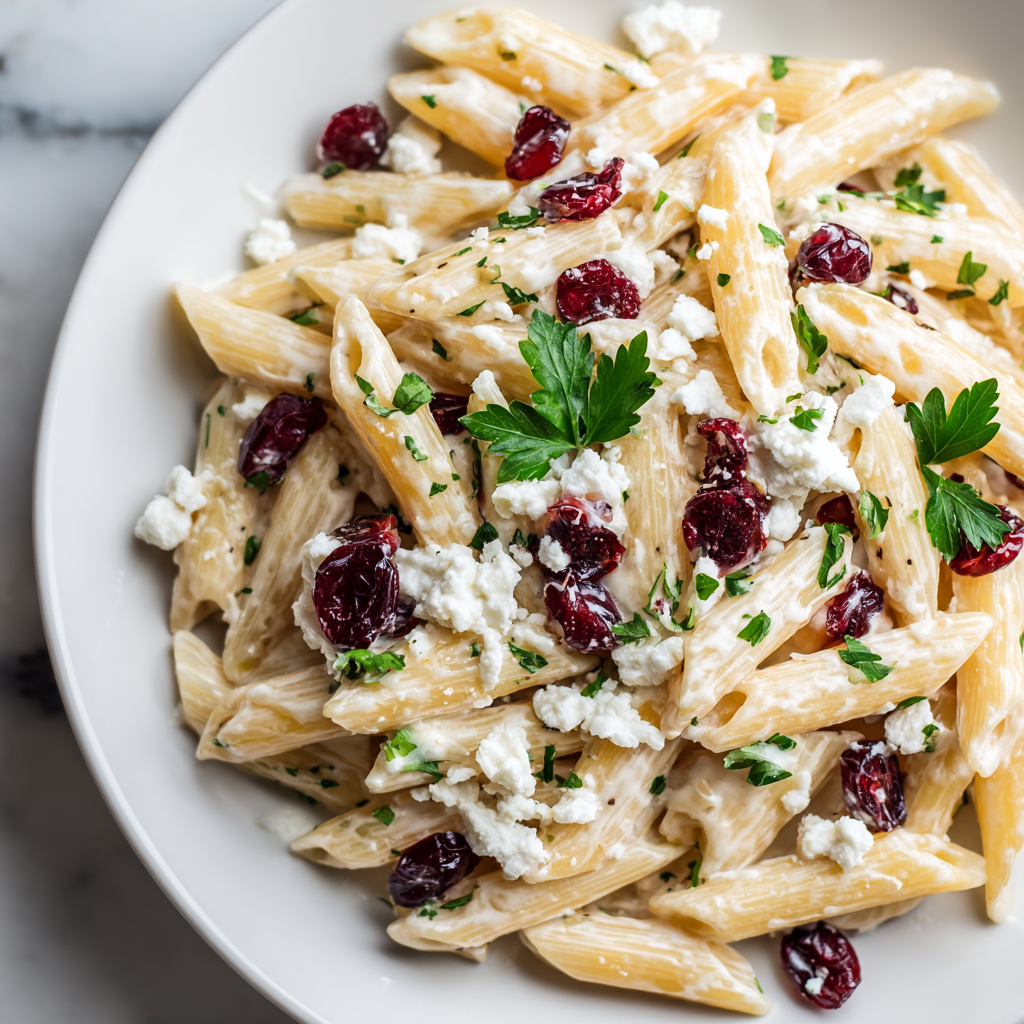Feta & Cranberry Penne Salad with Orange Vinaigrette Recipe - Recipe Image