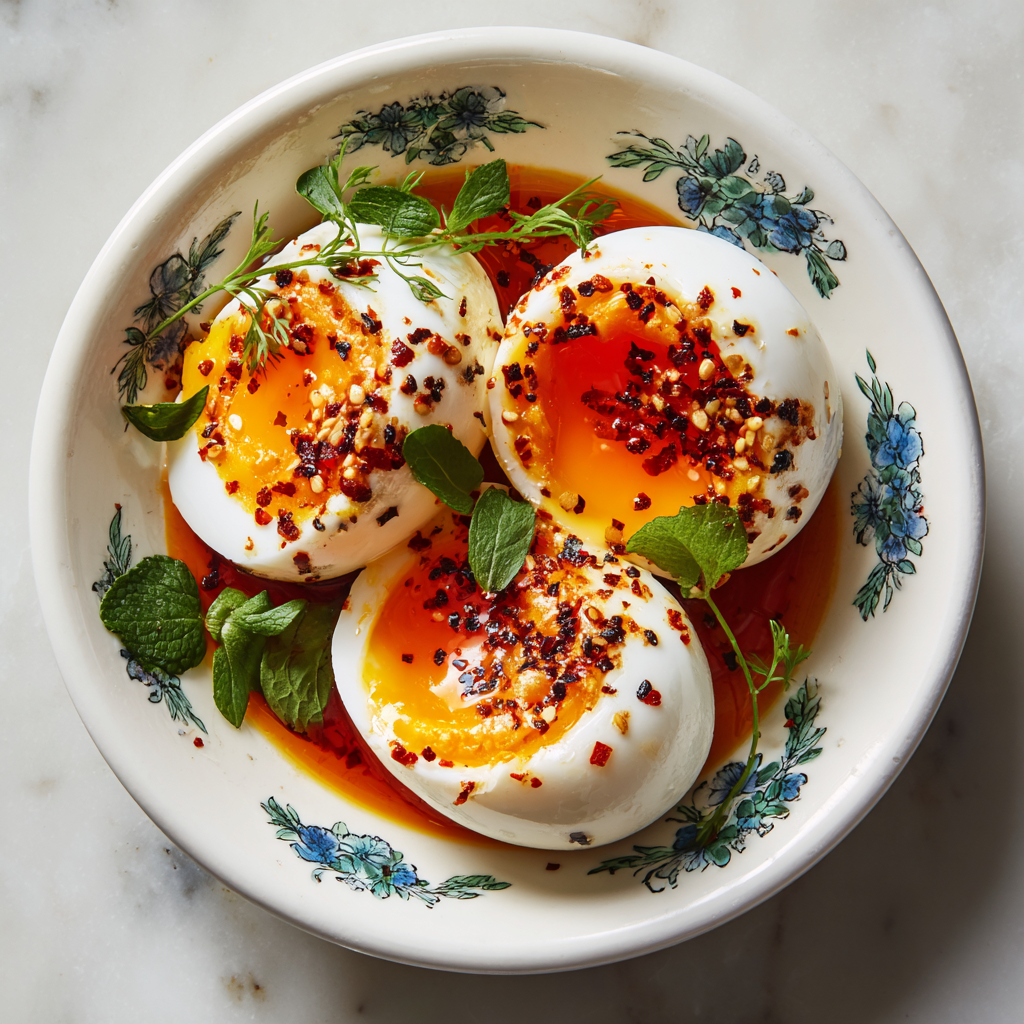 Turkish Eggs (Cilbir) with Spiced Butter and Fresh Herbs Recipe - Recipe Image