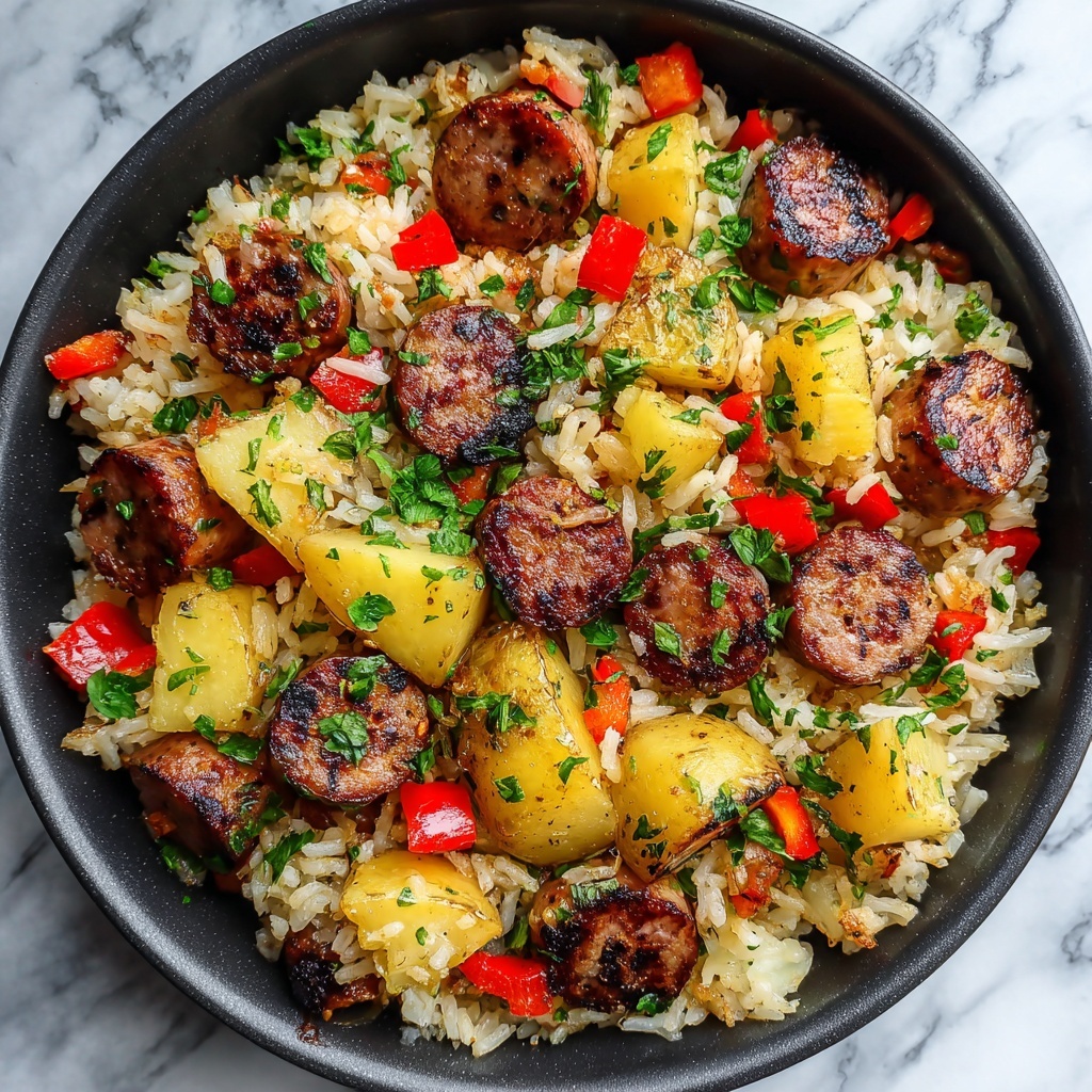 Summer Sausage Skillet with Andouille, Corn, and Fresh Basil-Cilantro Crema Recipe - Recipe Image