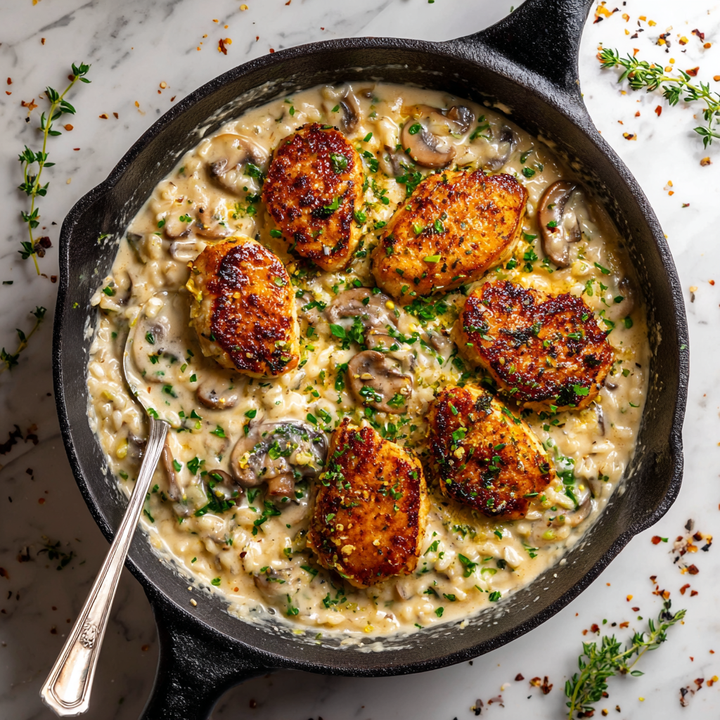 One-Pan Creamy Parmesan Chicken & Rice Recipe - Recipe Image
