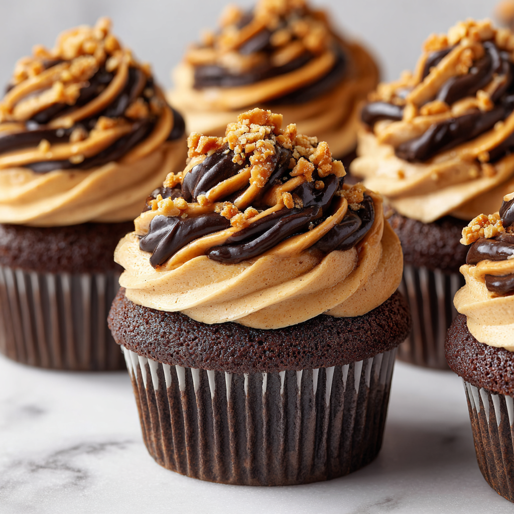 Gooey Chocolate Peanut Butter Cupcakes Recipe - Recipe Image