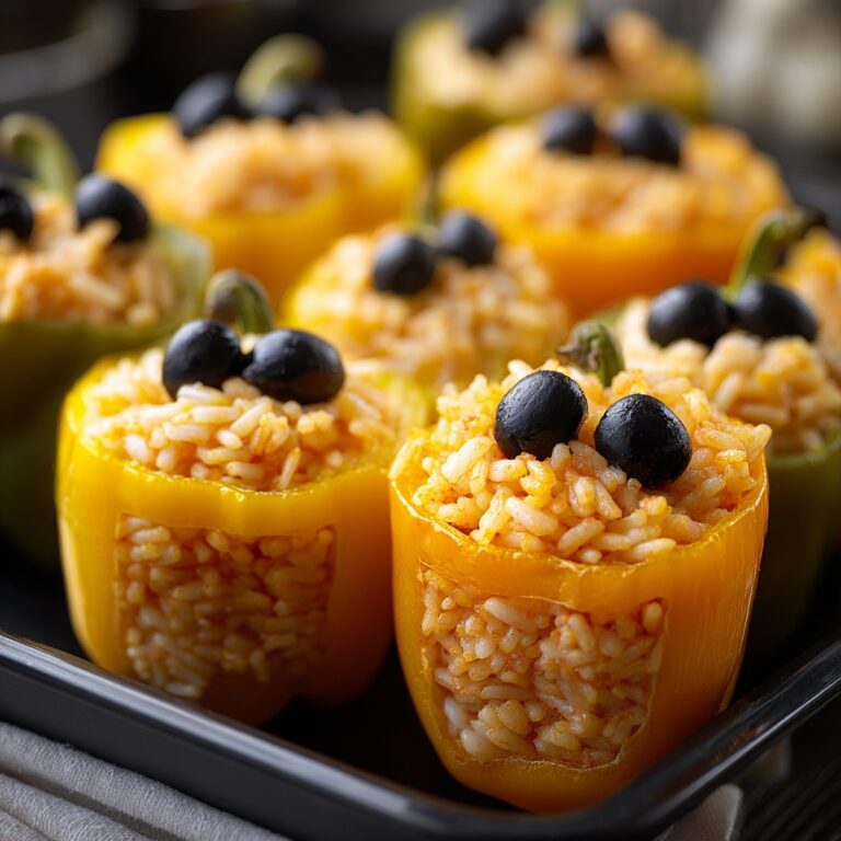 Halloween Shredded Chicken & Rice Stuffed Peppers Recipe