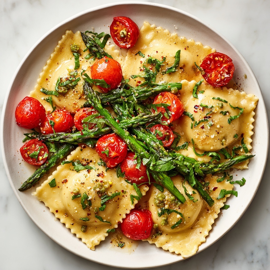 Ravioli with Tomatoes and Asparagus Recipe - Recipe Image