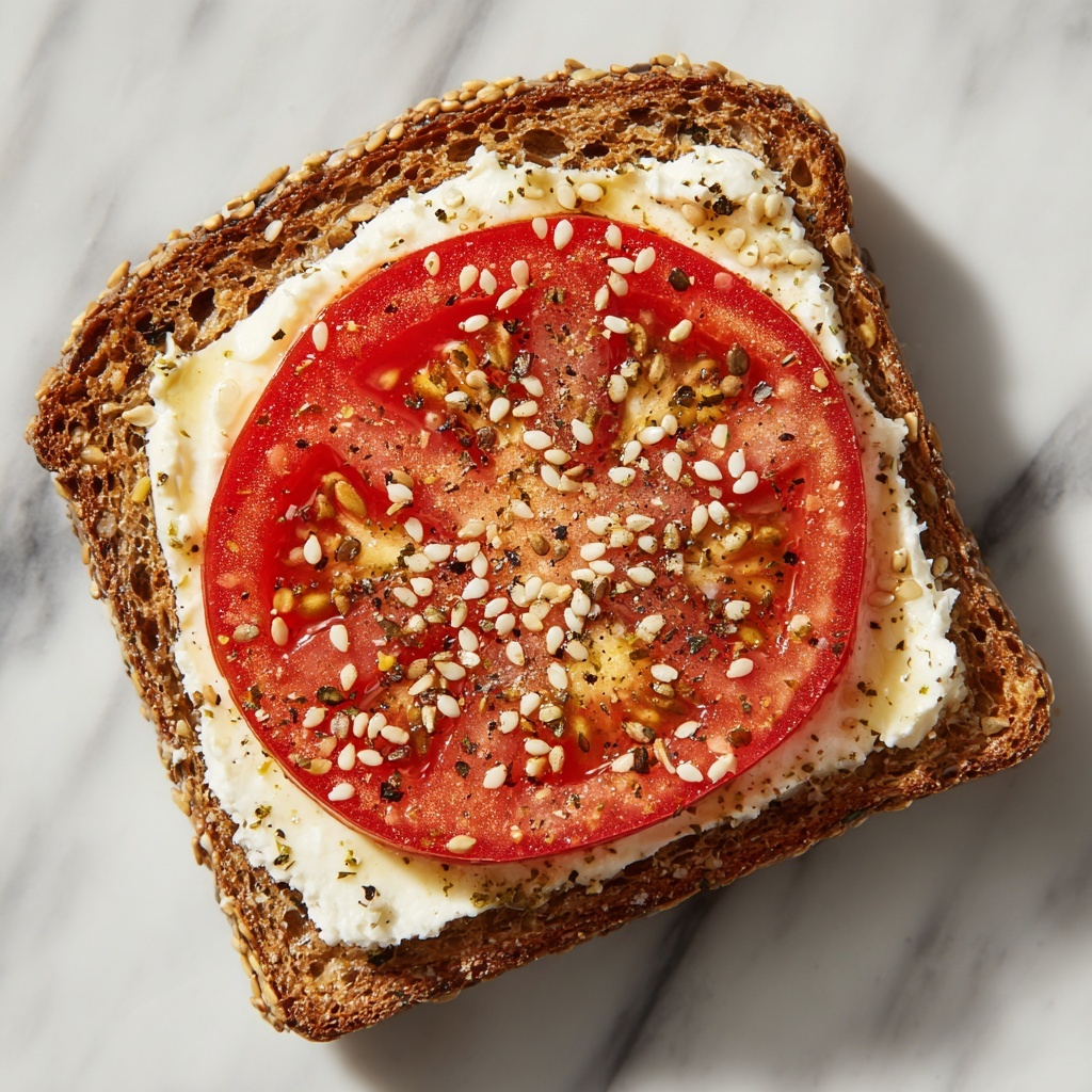 Ricotta & Tomato Toast with Sesame Seeds and Olive Oil Recipe - Recipe Image