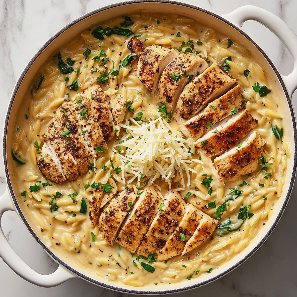 Creamy Parmesan Orzo with Chicken and Asparagus Recipe - Recipe Image