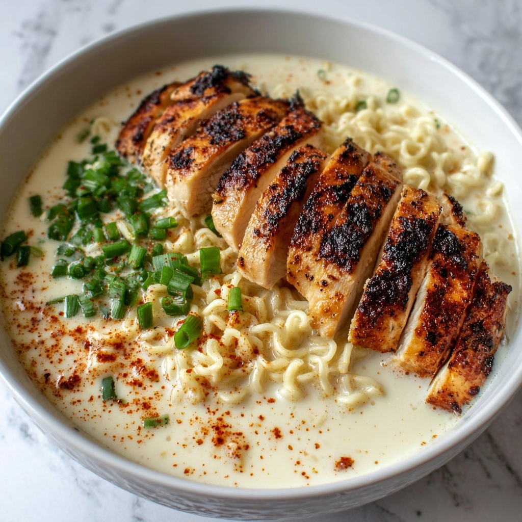 Fiery Chicken Ramen with Creamy Garlic Sauce Recipe - Recipe Image