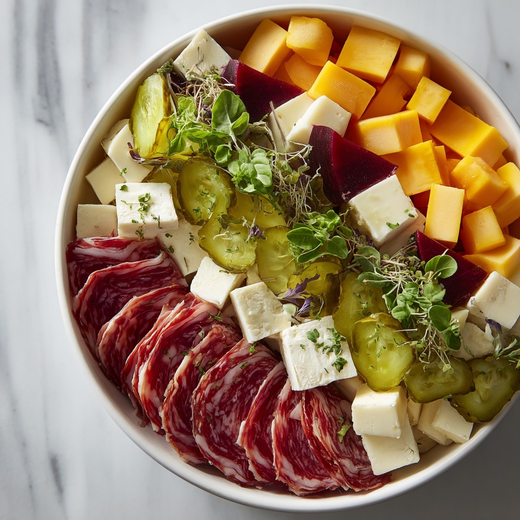 Easy Marinated Cheese Appetizer with Salami & Pickles Recipe - Recipe Image