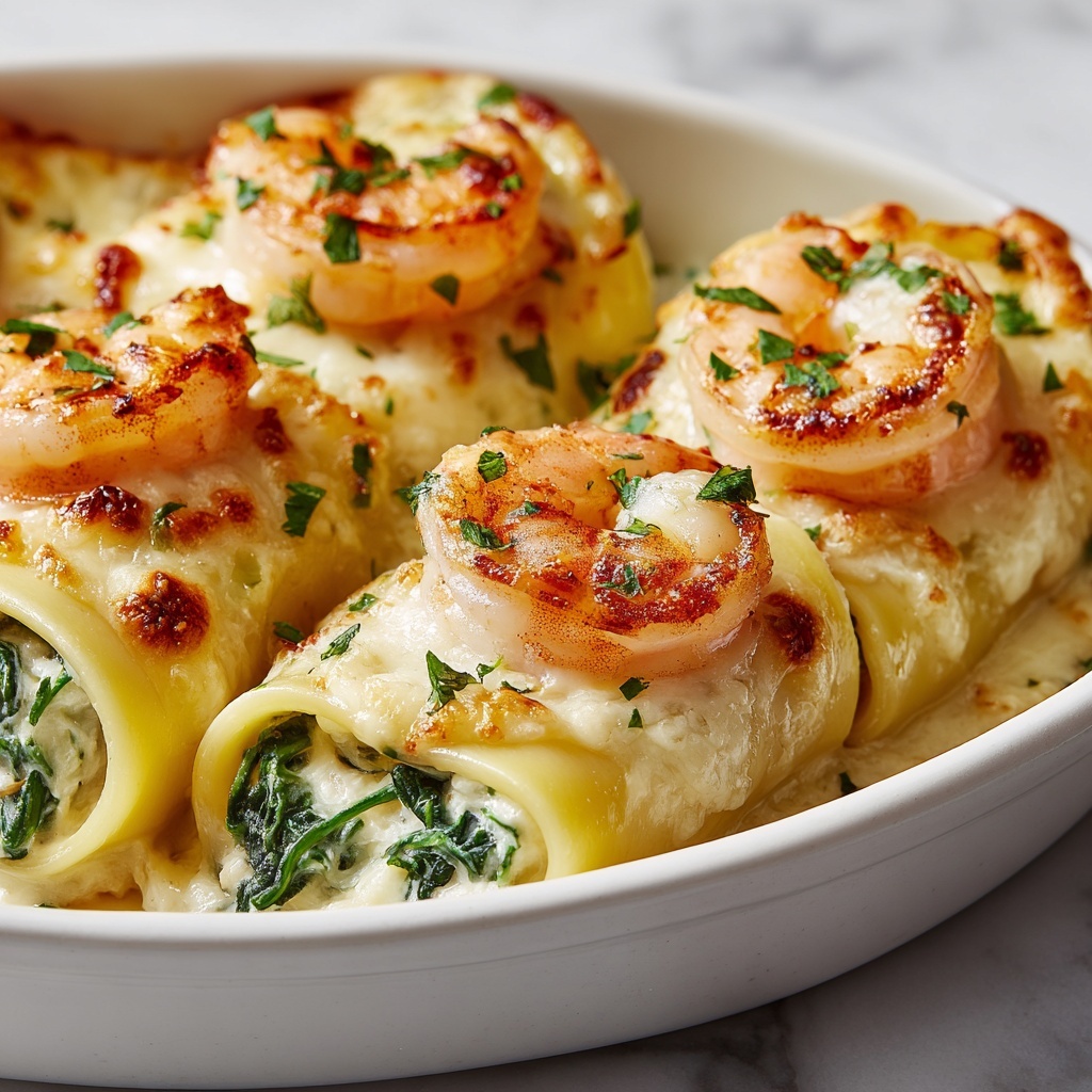 Shrimp and Spinach Stuffed Pasta Rolls: An Amazing Ultimate Dinner Delight Recipe - Recipe Image