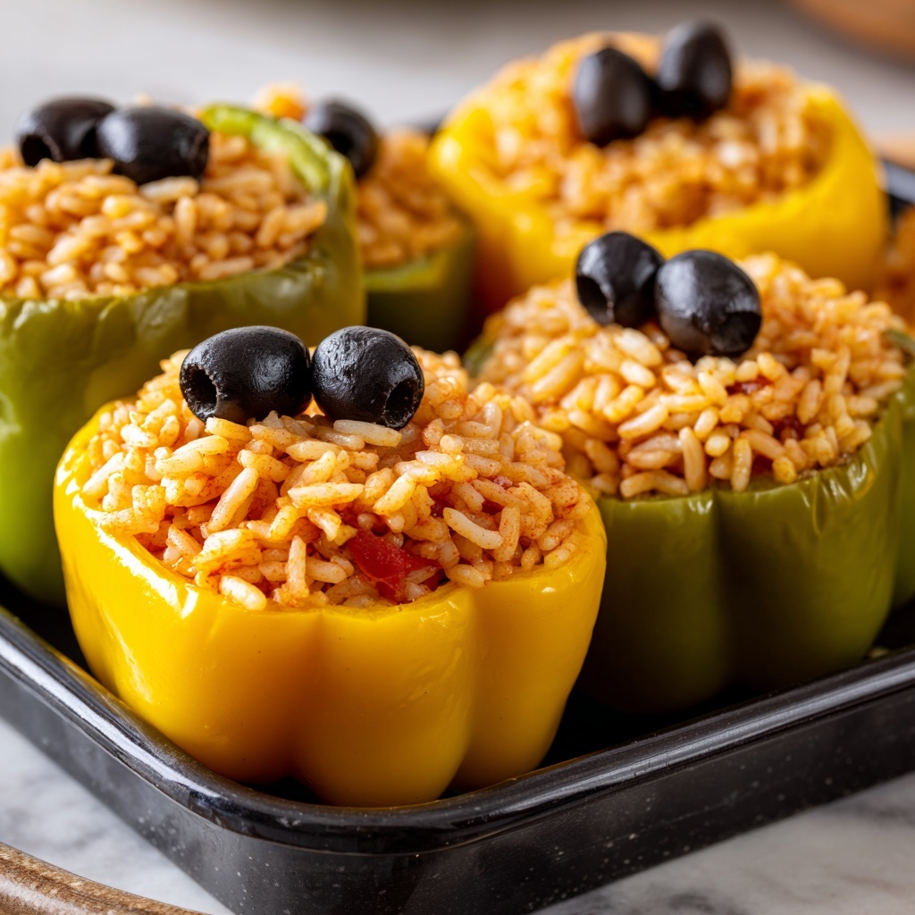 Halloween Shredded Chicken & Rice Stuffed Peppers Recipe - Recipe Image