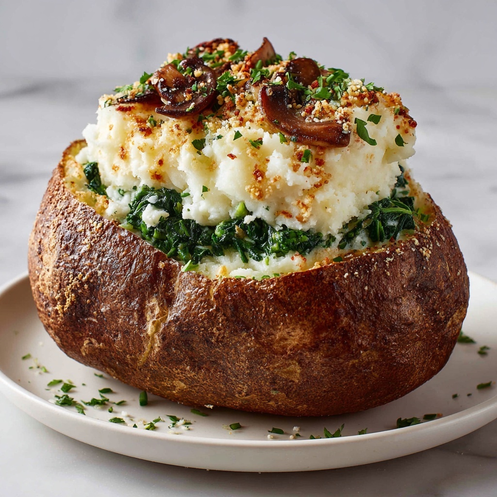 Baked Potatoes with Spinach, Cheese, and Mushrooms Recipe - Recipe Image