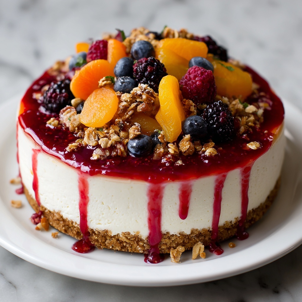 Summer Berry Peach Cheesecake Recipe - Recipe Image