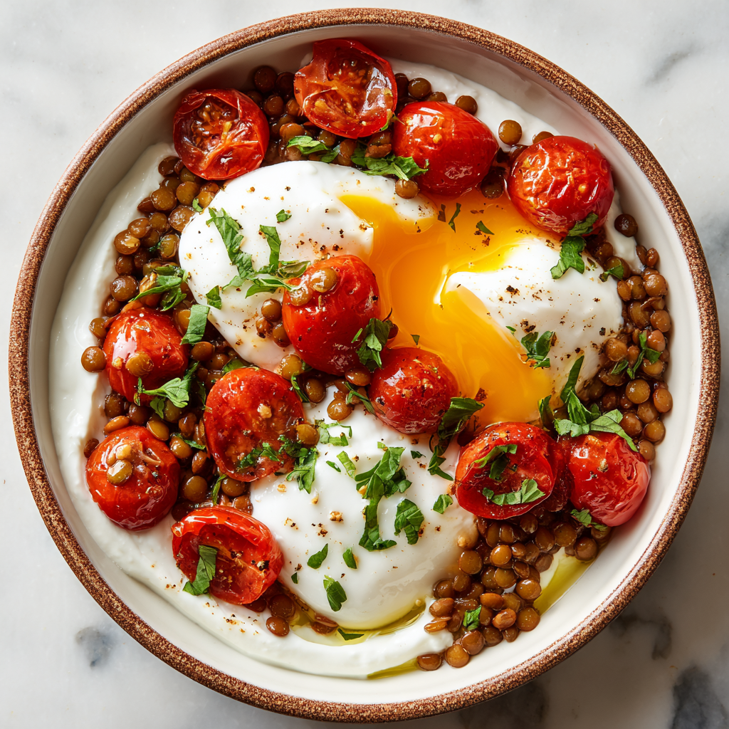 Mediterranean Braised Lentils with Poached Egg Recipe - Recipe Image
