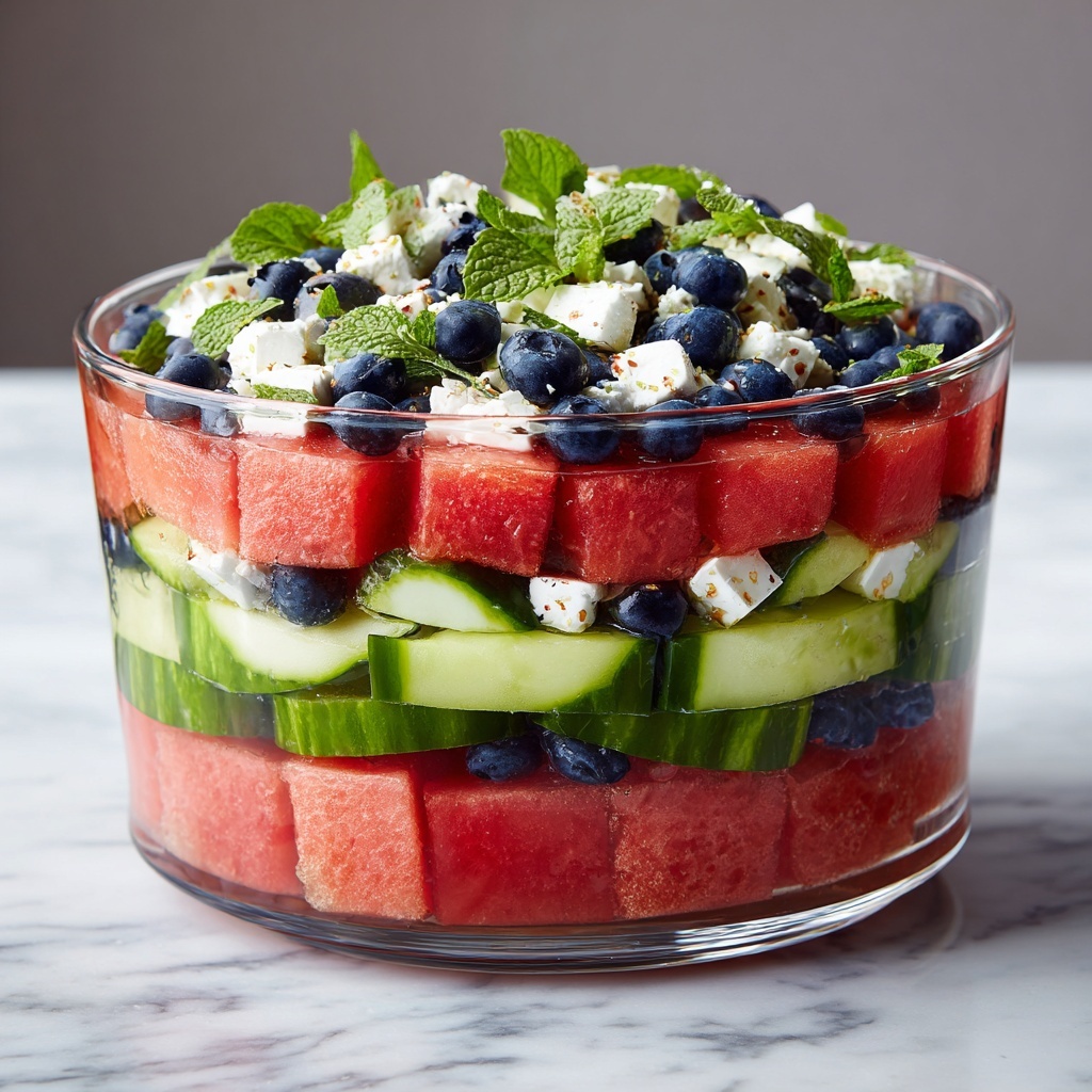 Watermelon Feta Salad with Cucumber and Blueberries Recipe - Recipe Image