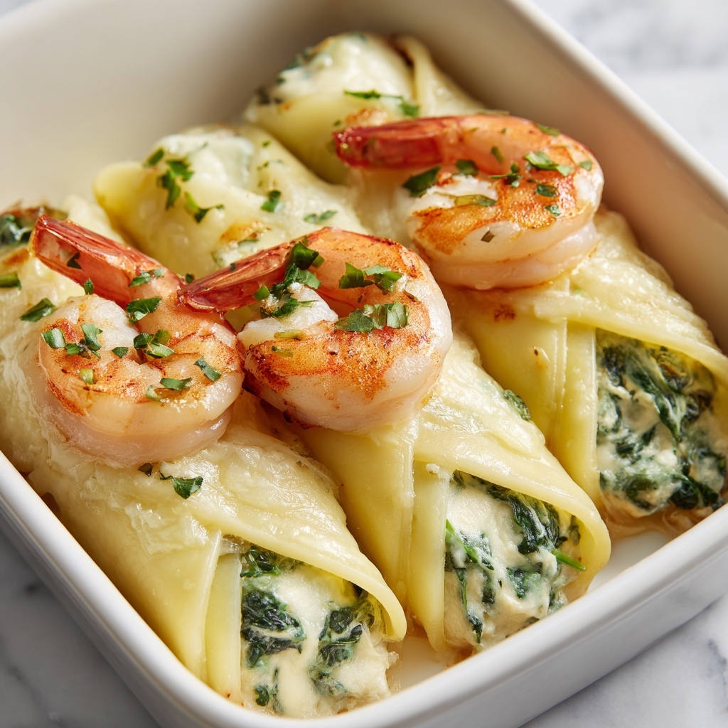 Shrimp and Spinach Stuffed Pasta Rolls: An Amazing Ultimate Dinner Delight Recipe - Recipe Image