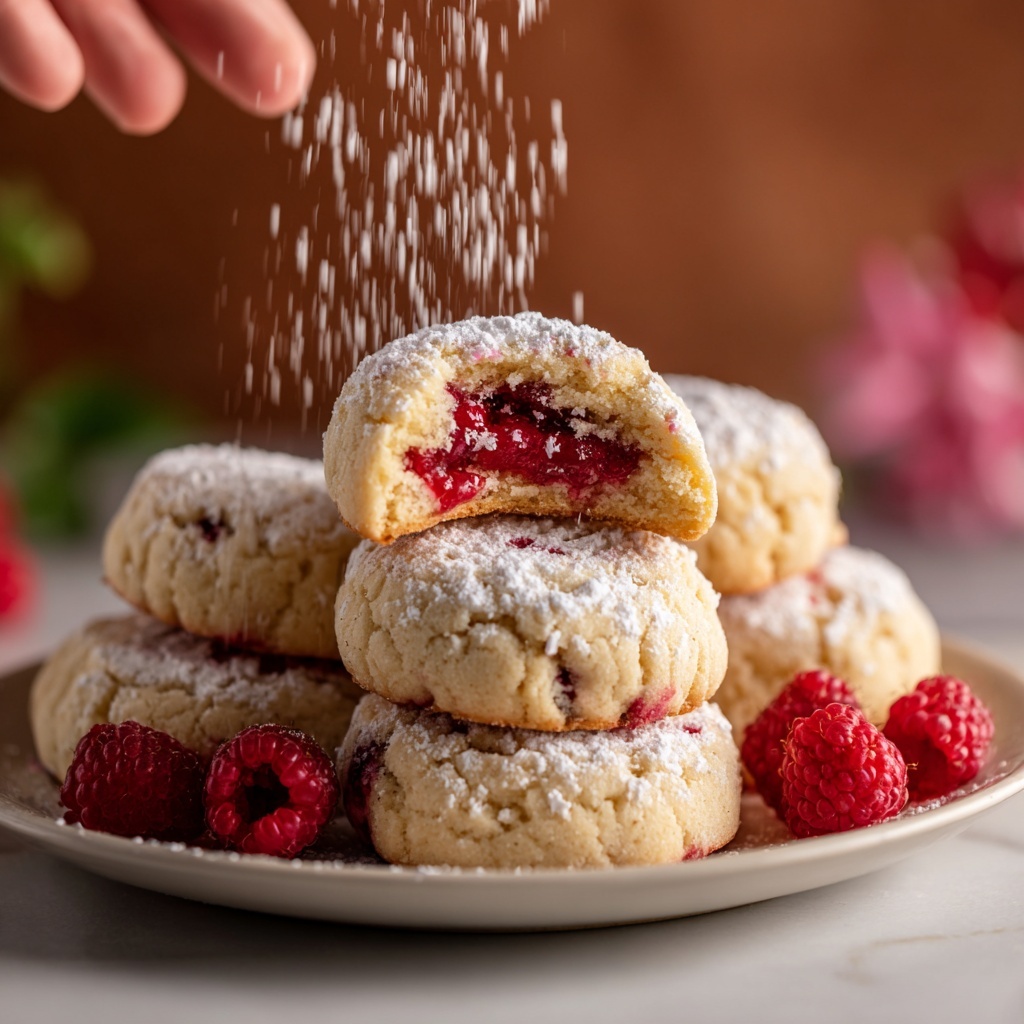 Raspberry Filled Almond Snowball Cookies Recipe - Recipe Image