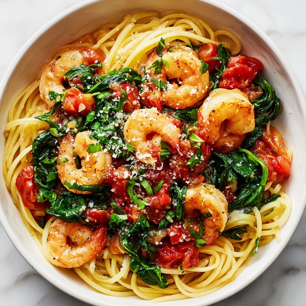Tomato Spinach Shrimp Pasta Recipe - Recipe Image