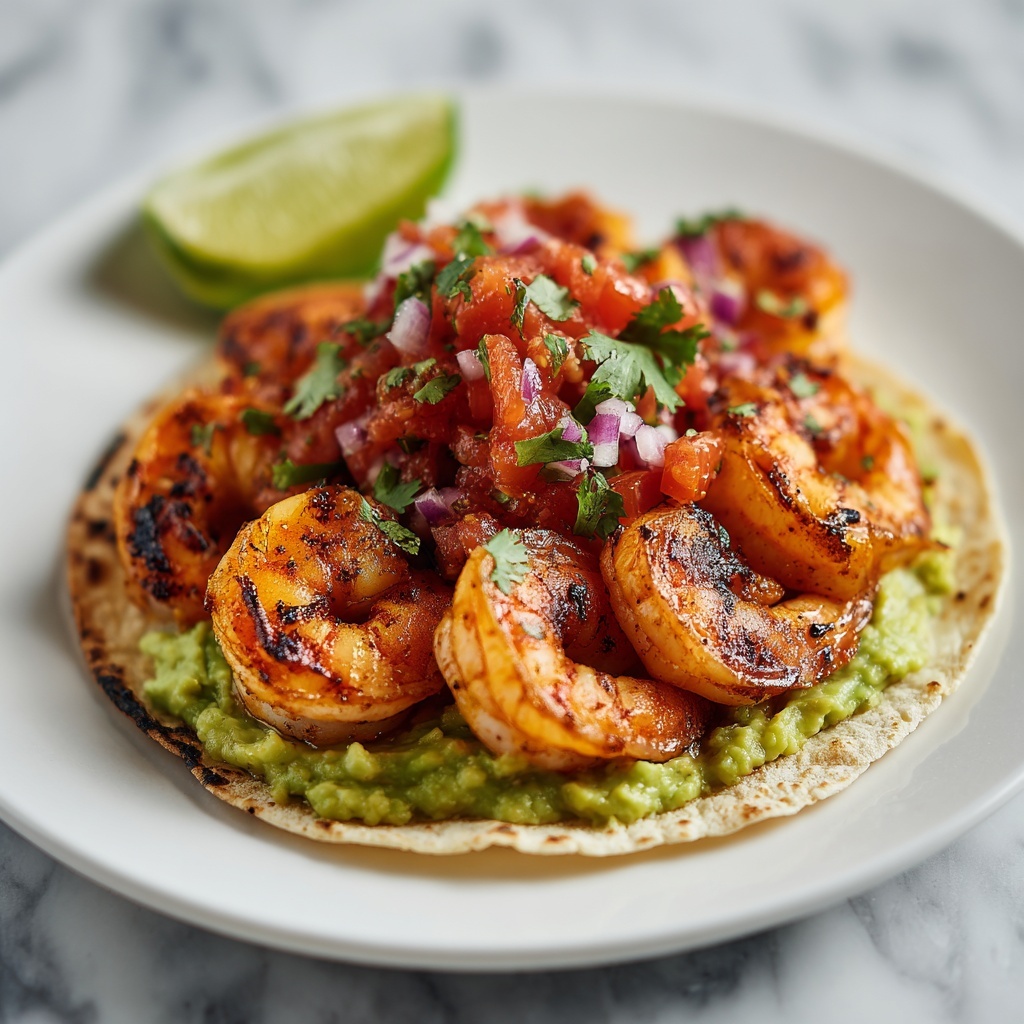 Grilled Shrimp Tostadas with Guacamole & Pico de Gallo Recipe - Recipe Image