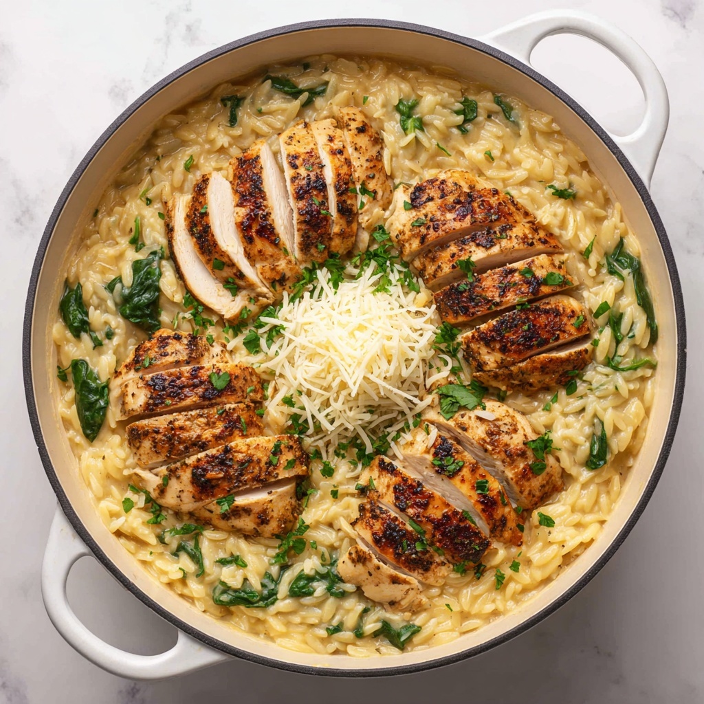Creamy Parmesan Orzo with Chicken and Asparagus Recipe - Recipe Image
