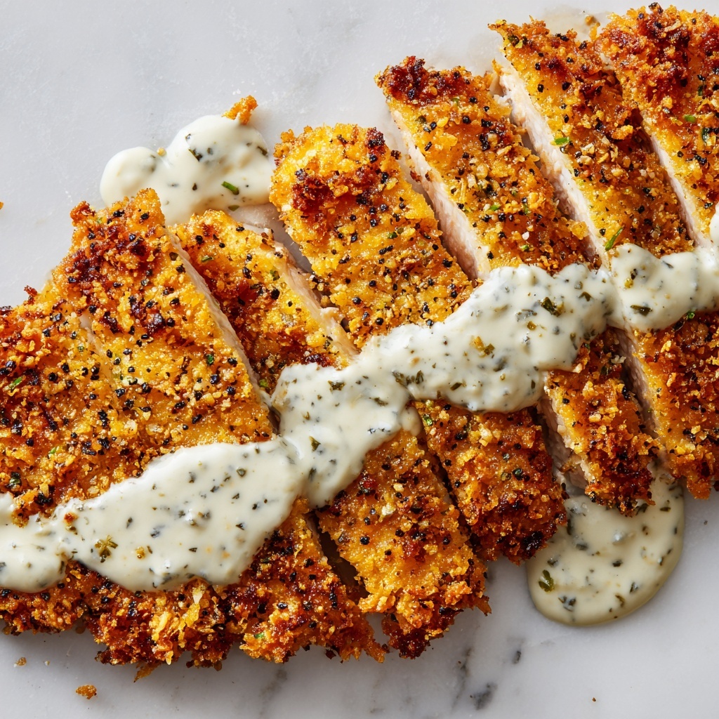 Crispy Parmesan Chicken with Creamy Garlic Sauce Recipe - Recipe Image