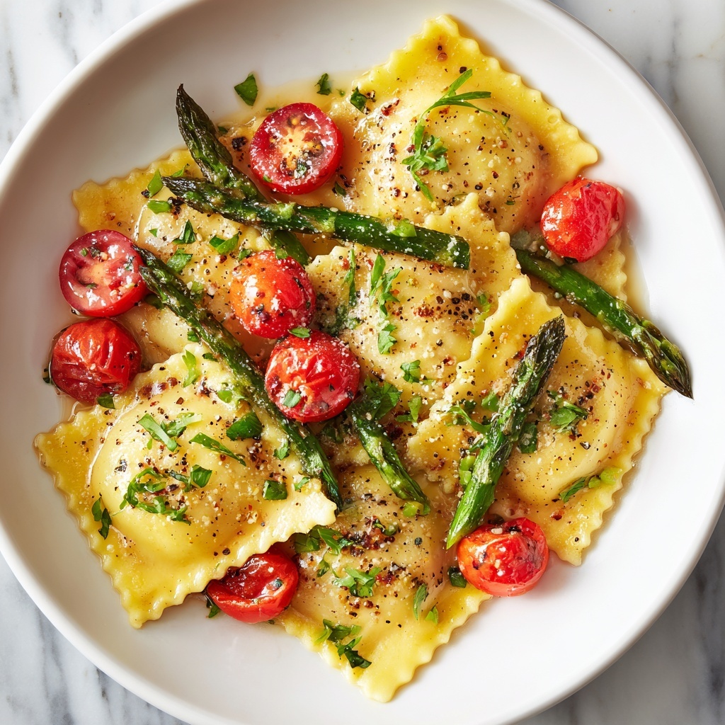 Ravioli with Tomatoes and Asparagus Recipe - Recipe Image