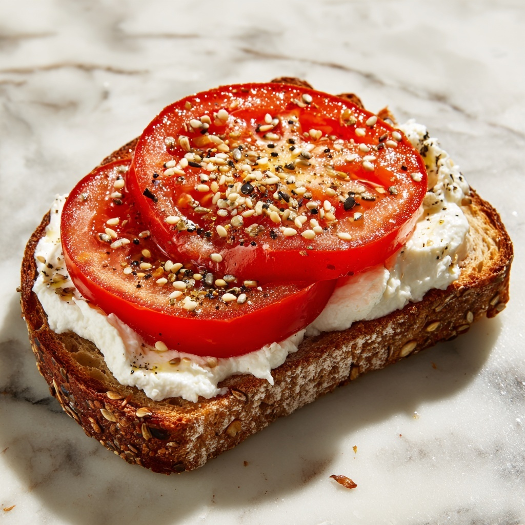 Ricotta & Tomato Toast with Sesame Seeds and Olive Oil Recipe - Recipe Image