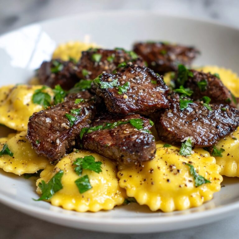 One-Skillet Garlic Butter Steak & Cheese Ravioli Recipe