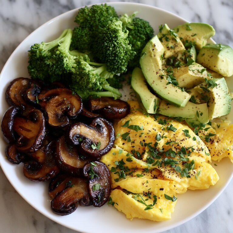 Keto Breakfast Plate with Creamy Scrambled Eggs, Mushrooms & Avocado Recipe