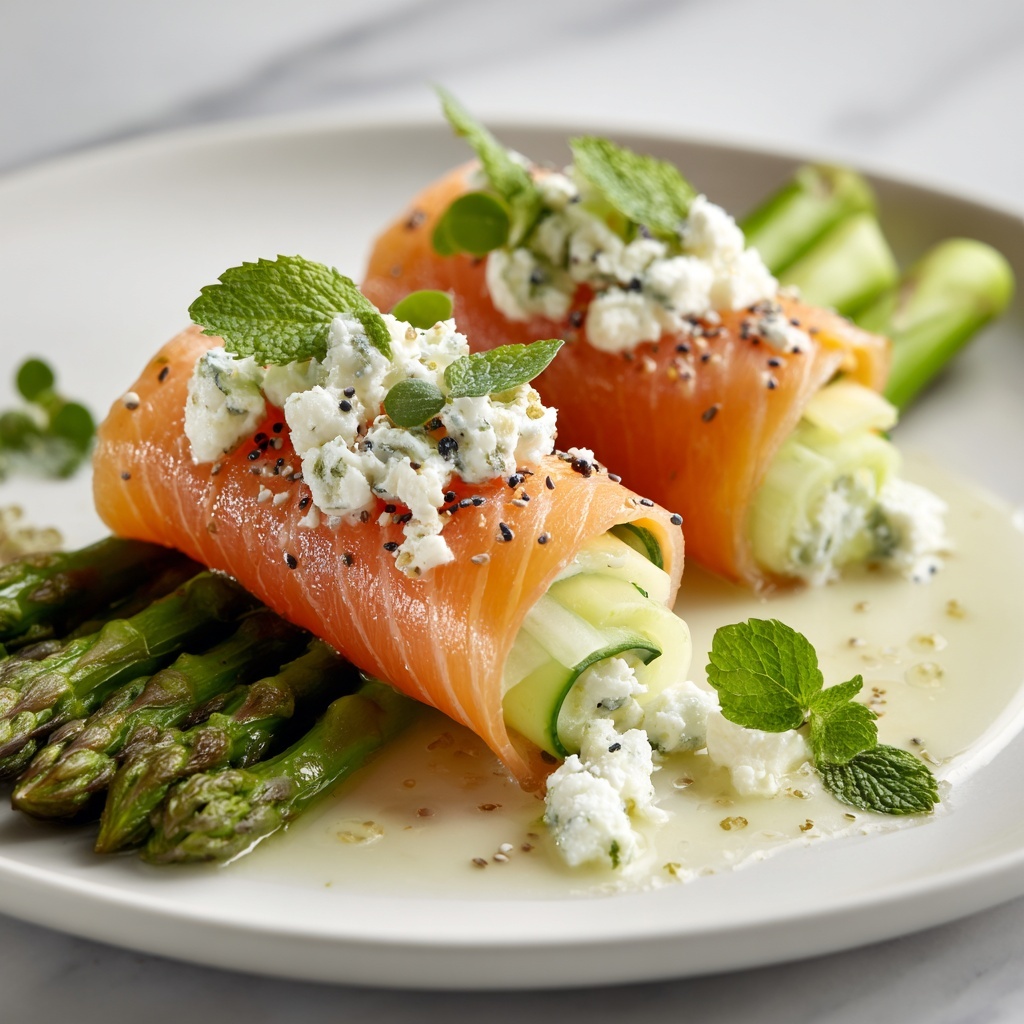 Asparagus and Lemon Basil Ricotta Stuffed Salmon Rolls Recipe - Recipe Image