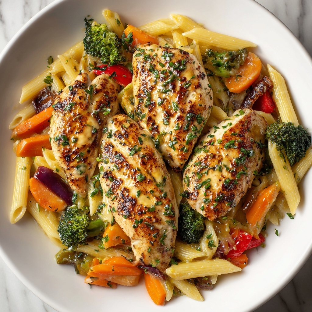 Honey Garlic Chicken with Roasted Veggie Penne Recipe - Recipe Image