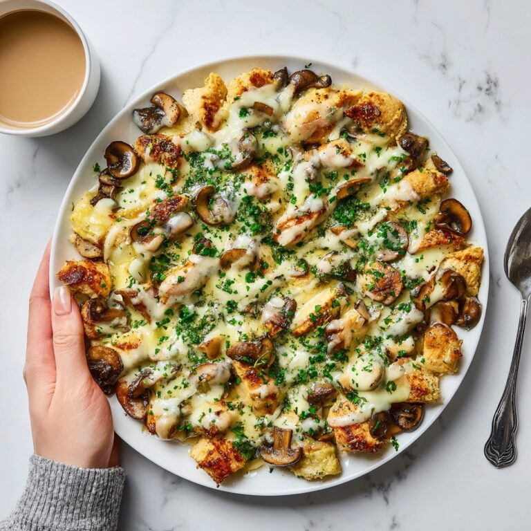 Creamy Garlic Mushroom Chicken Alfredo with Basil Pesto Potatoes Recipe