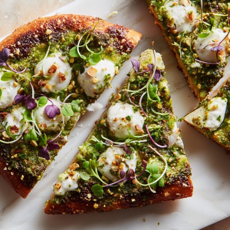 Pistachio Pesto Pizza with Asparagus, Peas, and Microgreens Recipe