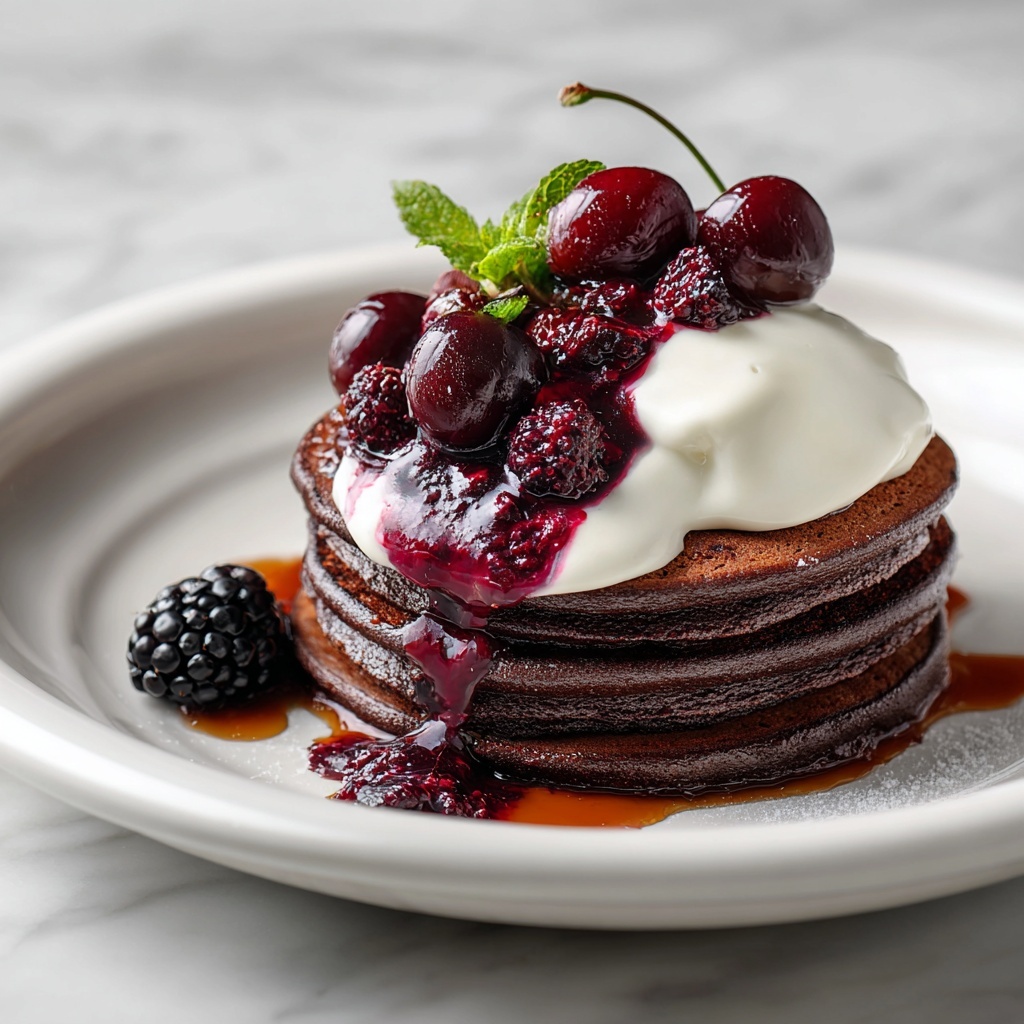 Activated Charcoal Pancakes with Blackberry Compote Recipe - Recipe Image