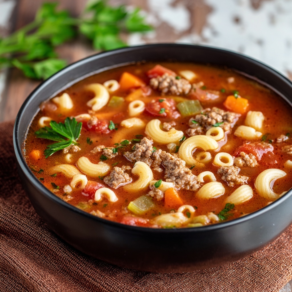 Beef & Tomato Macaroni Soup Recipe - Recipe Image