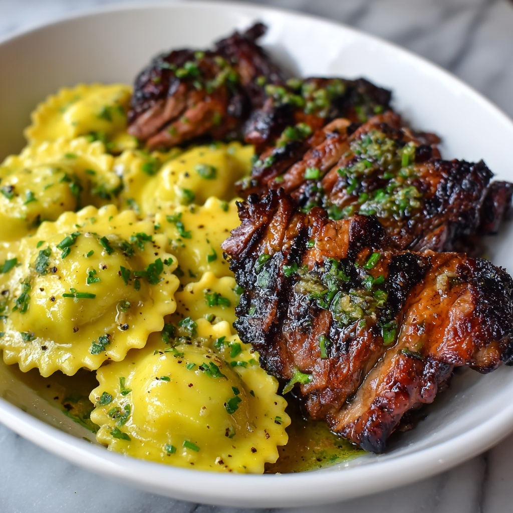 One-Skillet Garlic Butter Steak & Cheese Ravioli Recipe - Recipe Image