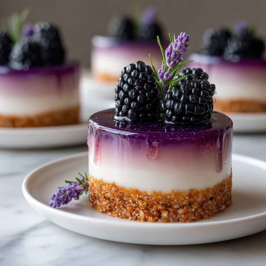 Mini Blackberry Cheesecakes with Lavender and Berry Glaze Recipe - Recipe Image