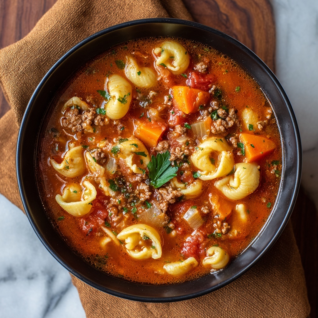 Beef & Tomato Macaroni Soup Recipe - Recipe Image