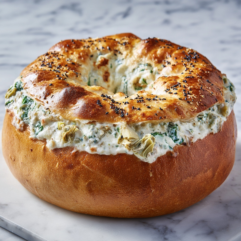 Cheesy Spinach-Artichoke Bagels Recipe - Recipe Image