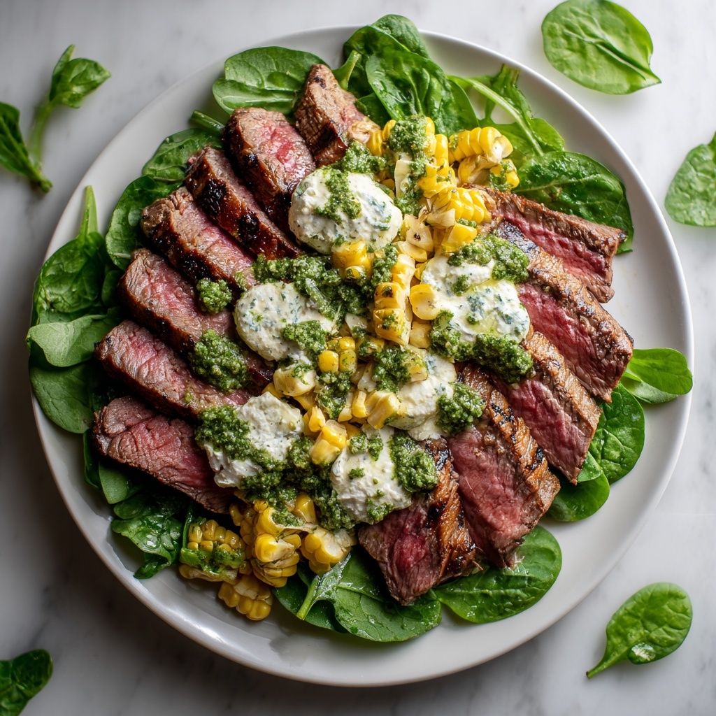 Grilled Flank Steak with Arugula Pesto and Burrata Recipe - Recipe Image