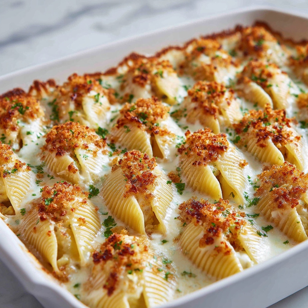 Garlic Butter Chicken Alfredo Stuffed Shells Recipe - Recipe Image