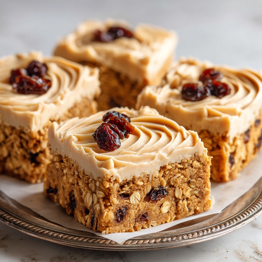 Oatmeal Raisin Cookie Bars with Maple Frosting Recipe - Recipe Image