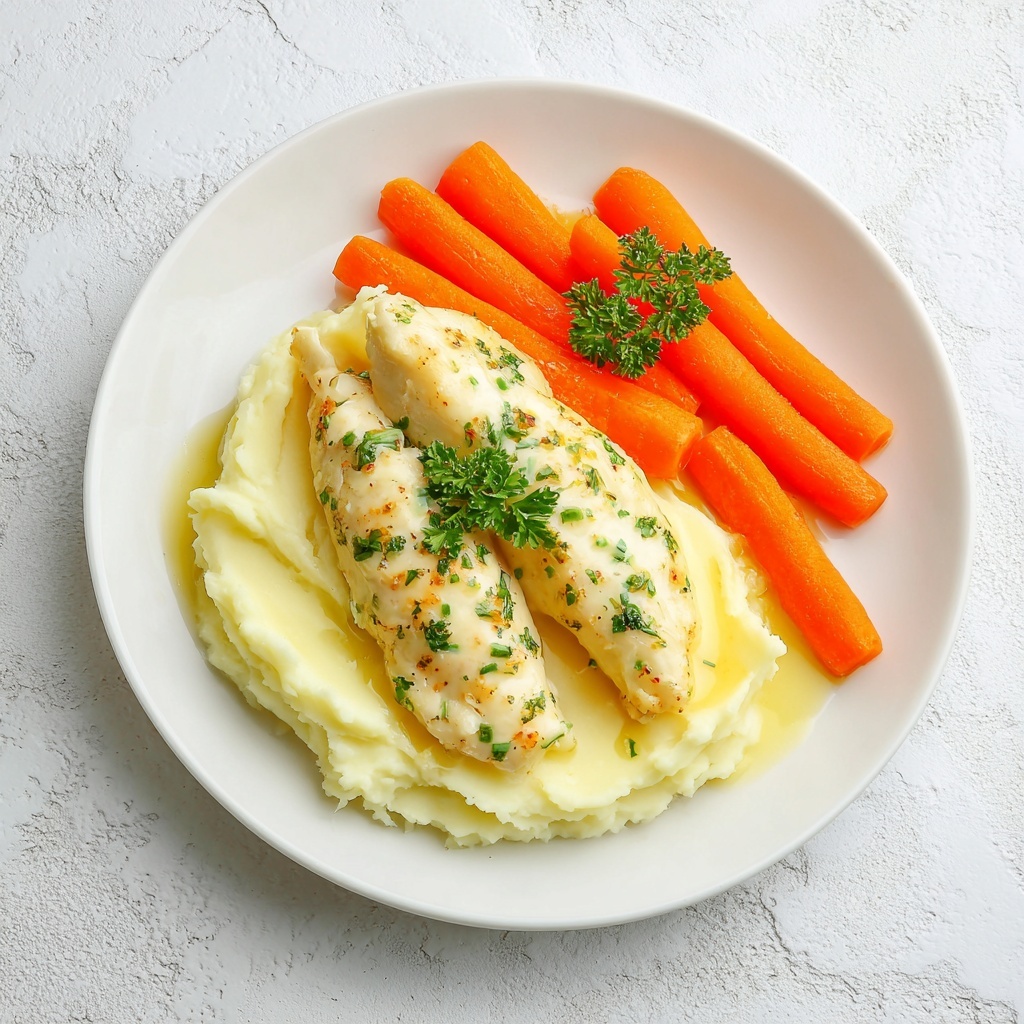 Creamy Herb Chicken Thighs with Carrots & Mashed Potatoes Recipe - Recipe Image