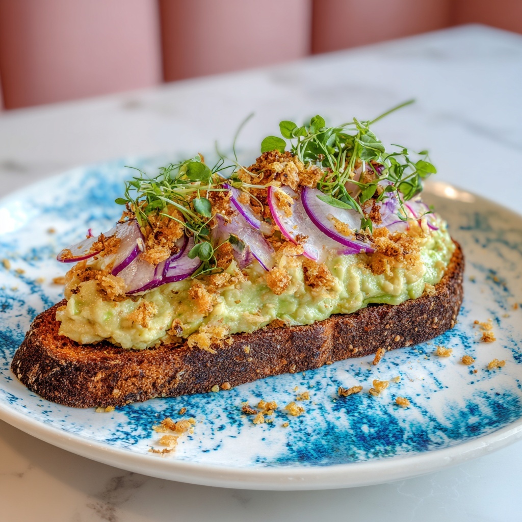 Cilantro Lime Edamame Toast with Pickled Onion Radish Salad Recipe - Recipe Image