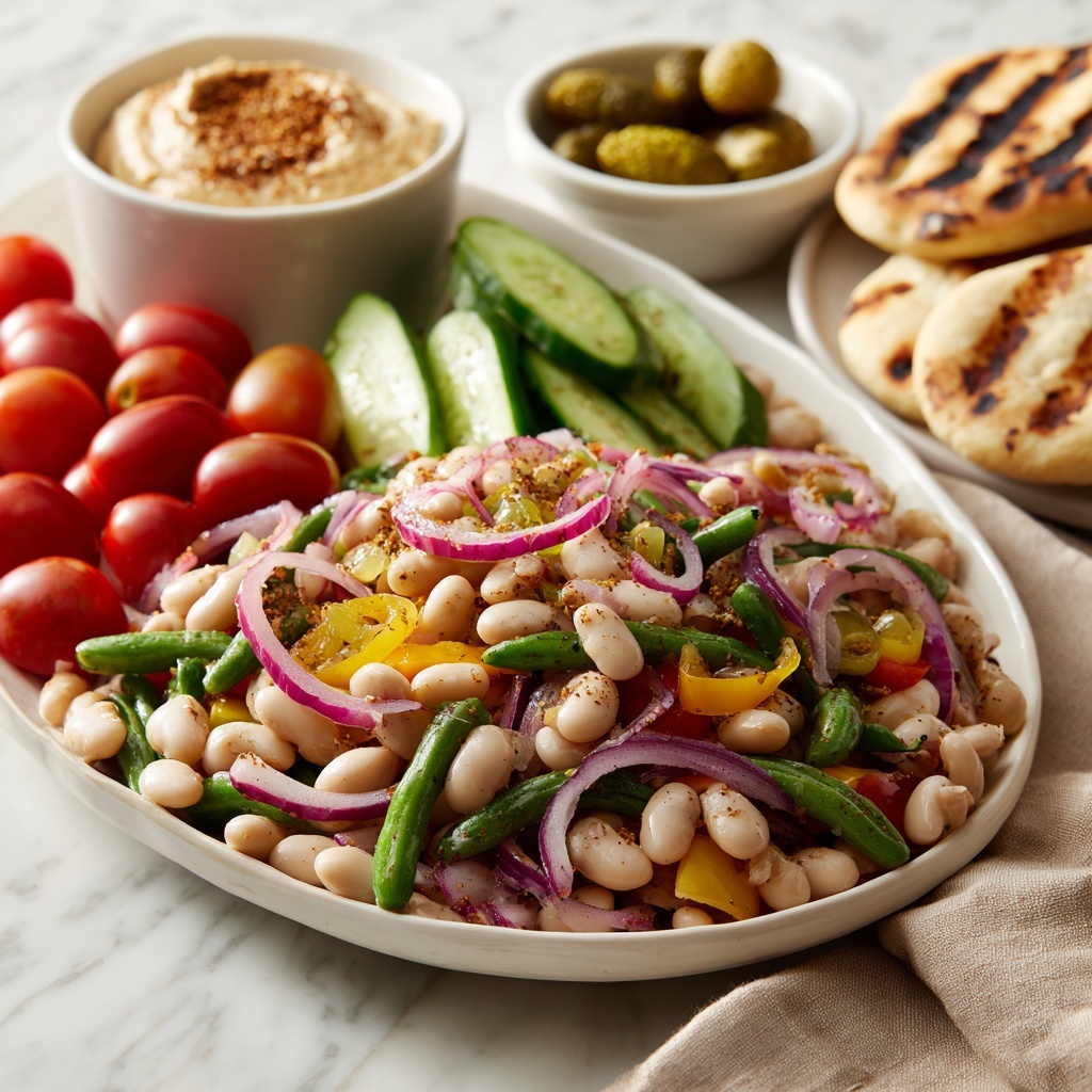 Marinated Green Olive Bean Salad with Chive Basil Dressing Recipe - Recipe Image